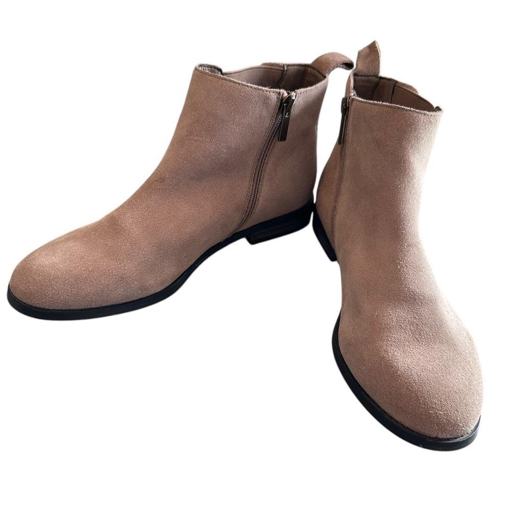 Lands End Ankle Bootie Women's 10 Tan Suede Chelsea Side Zip Beige Western Boho - Picture 1 of 9